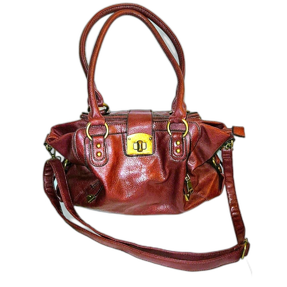 Wilson's Leather Black Rivet  mahogany brown leather bag  with adjustable strap